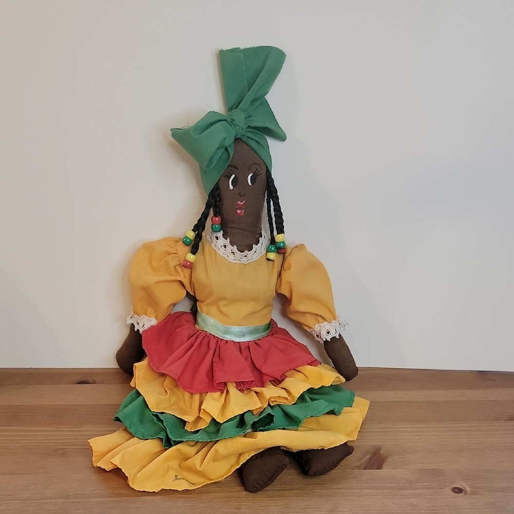 Jamaican Folk Art Rag/Cloth Doll 15" Cultural Souvenir